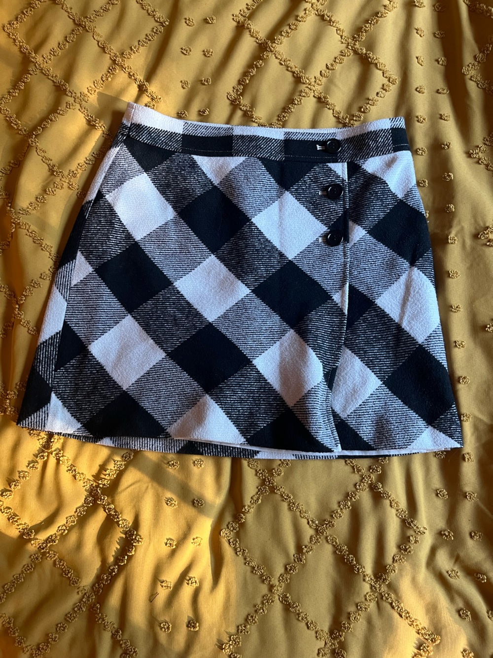LOFT Black and White Buffalo Check Plaid Faux Wrap Mini Skirt